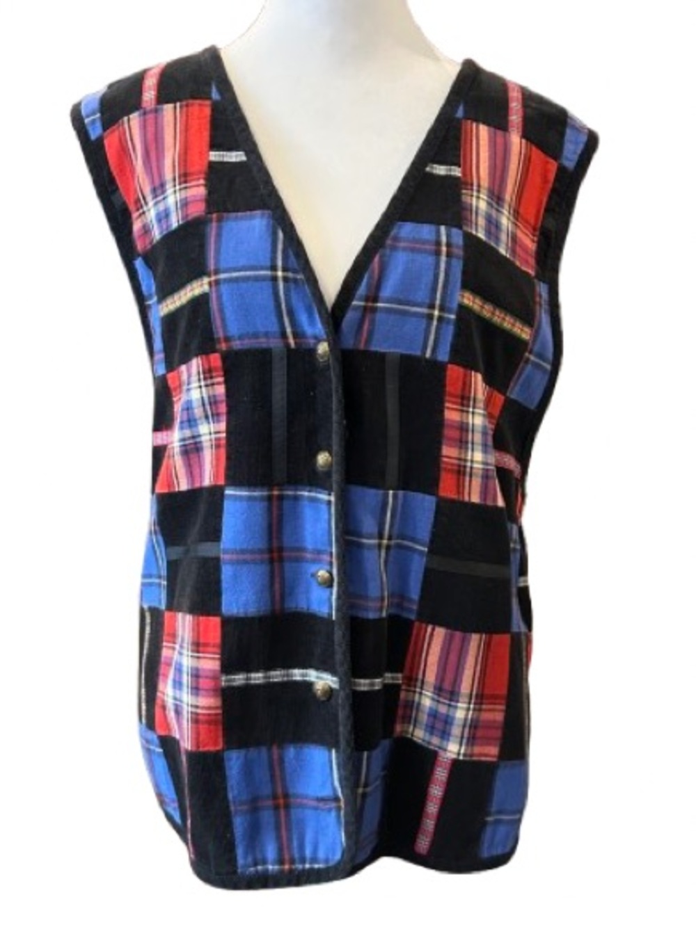 Susan Bristol Patchwork Corduroy Vest Plaid Preppy Grandma Academia Indie Sz 2W